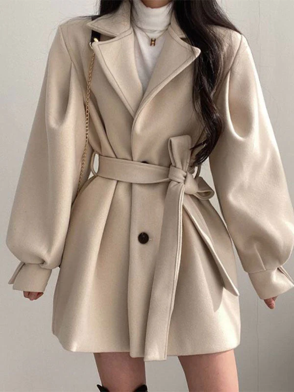 Puff Sleeve Belted Woolen Coat - Image 26