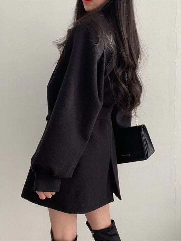 Puff Sleeve Belted Woolen Coat - Image 6