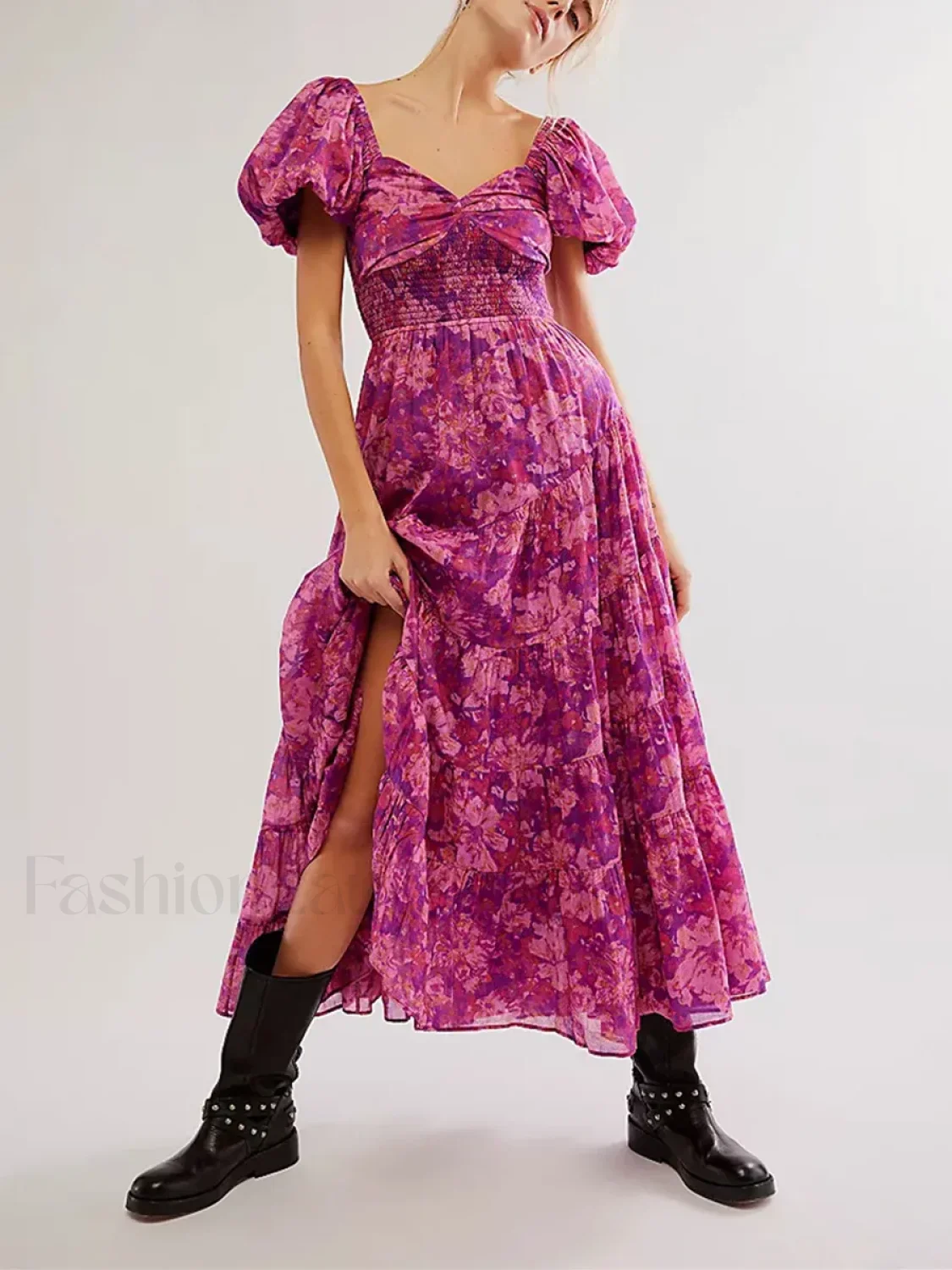Puff Sleeve Floral Flowy Maxi Dress - Image 10