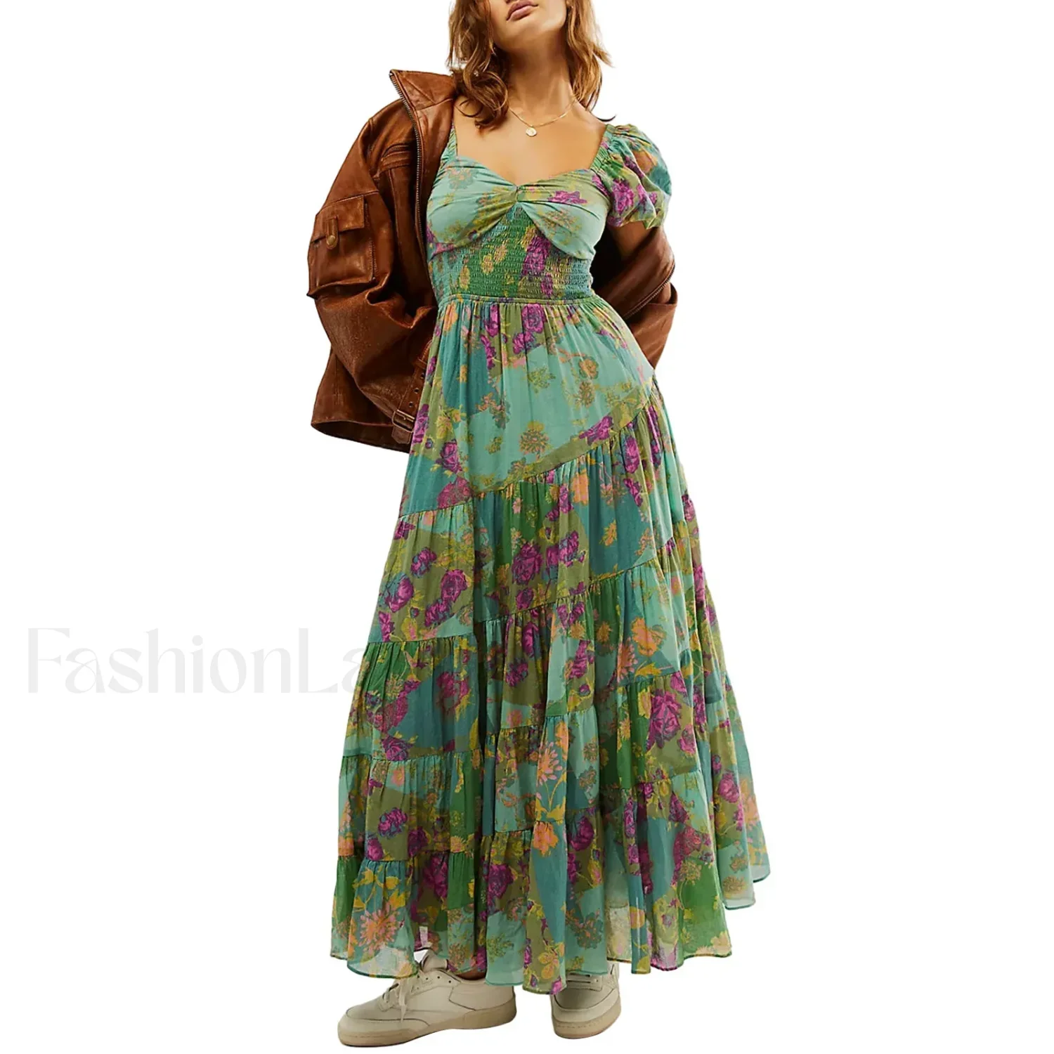 Puff Sleeve Floral Flowy Maxi Dress - Image 16
