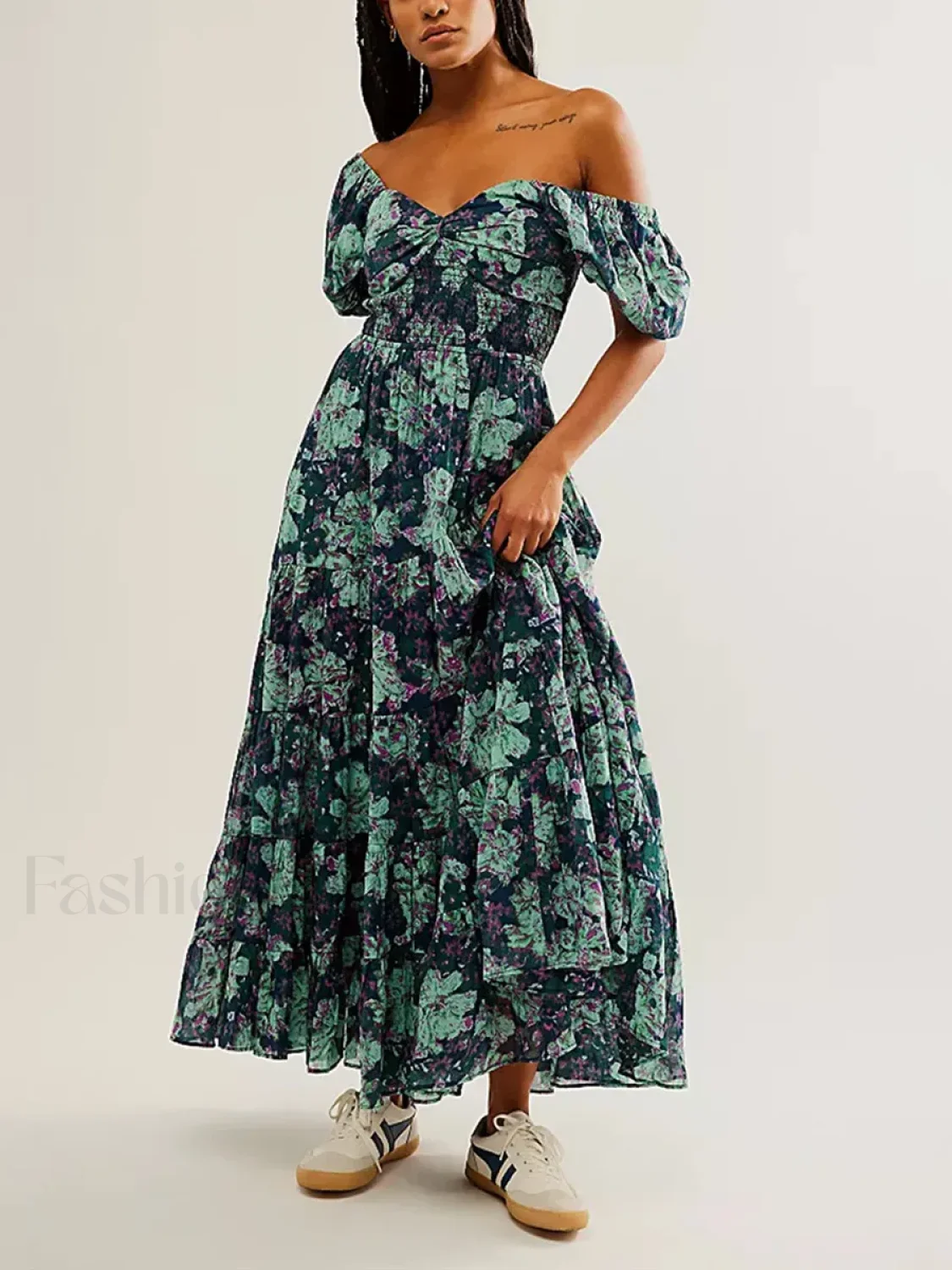 Puff Sleeve Floral Flowy Maxi Dress - Image 20