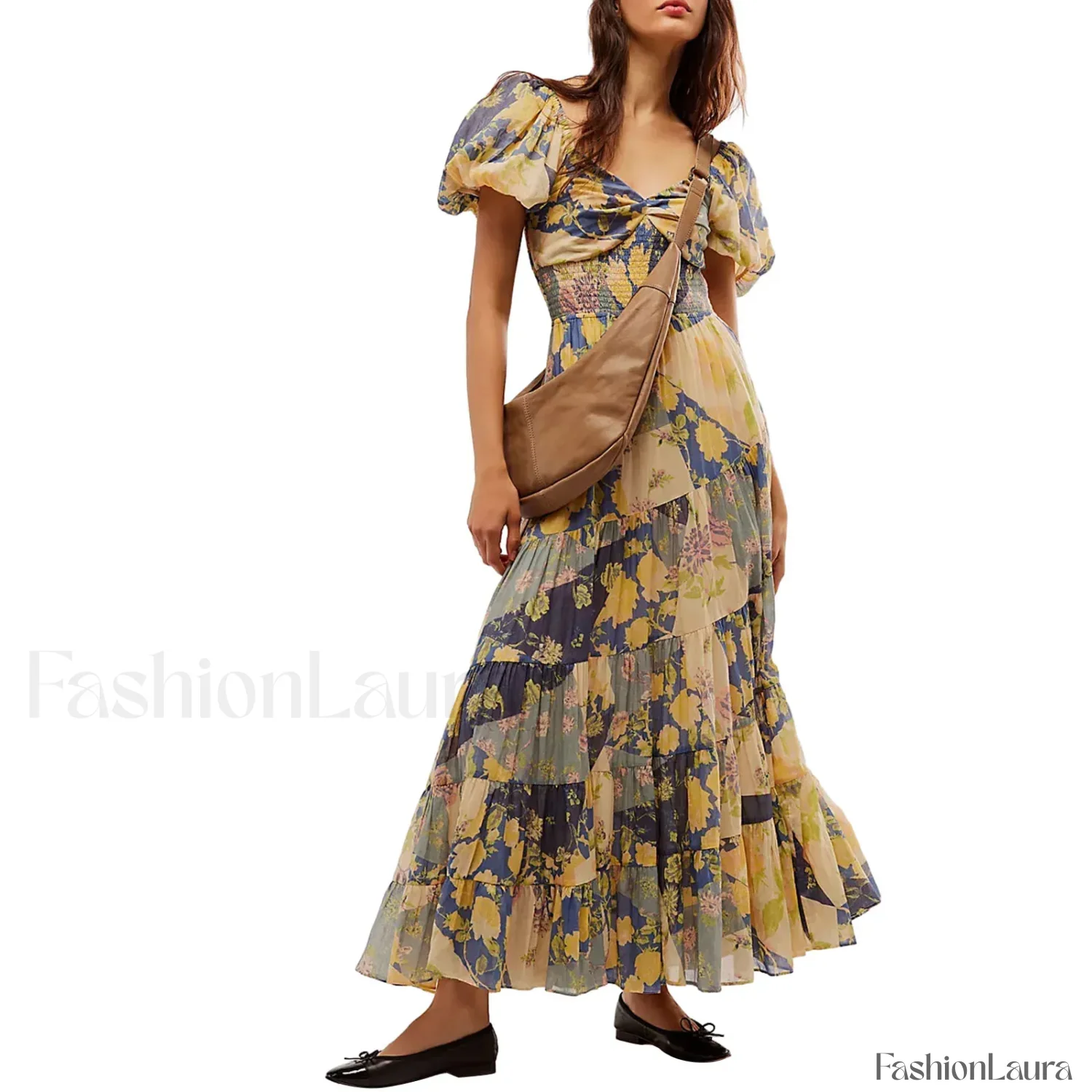 Puff Sleeve Floral Flowy Maxi Dress - Image 21