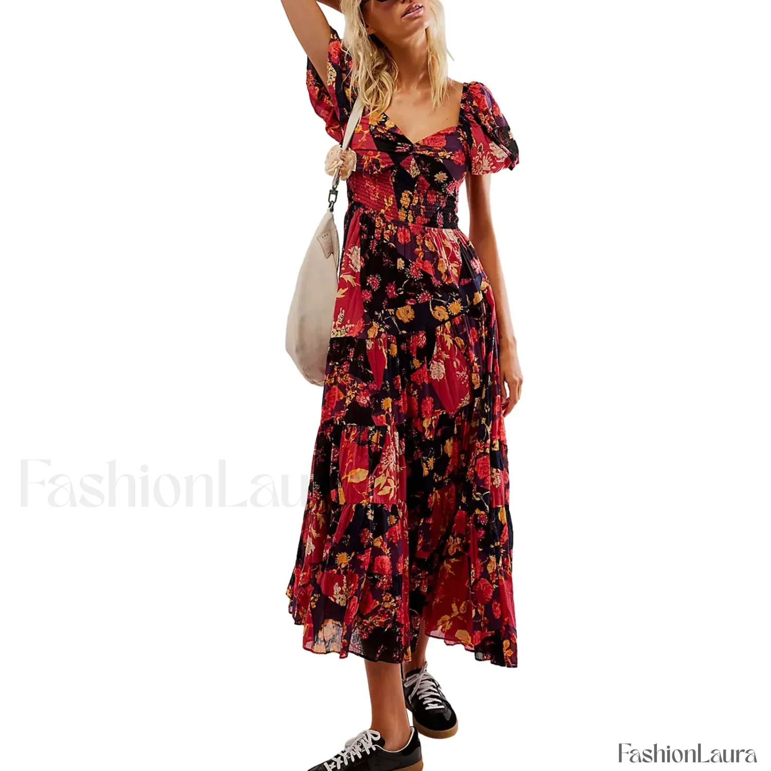 Puff Sleeve Floral Flowy Maxi Dress - Image 24
