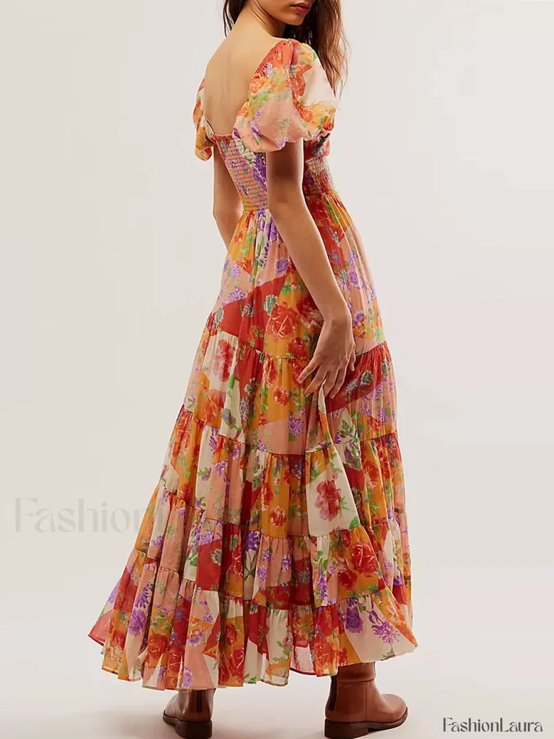 Puff Sleeve Floral Flowy Maxi Dress - Image 28