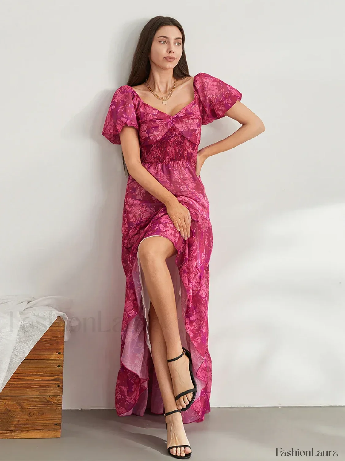 Puff Sleeve Floral Flowy Maxi Dress - Image 31