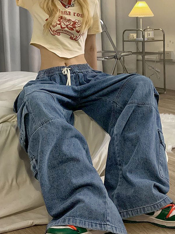 Punk Blue Wash Baggy Cargo Jeans - Image 5