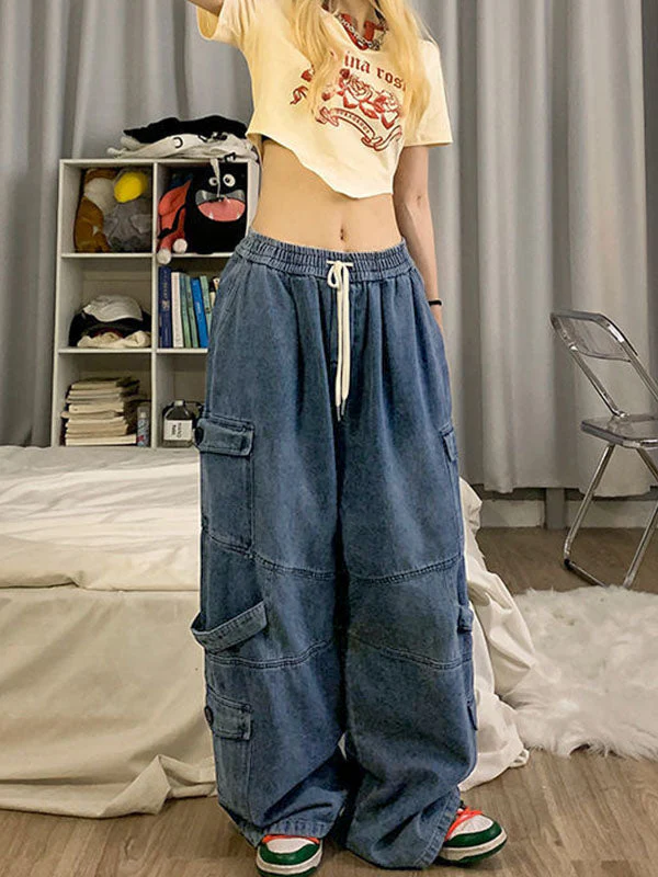 Punk Blue Wash Baggy Cargo Jeans - Image 7