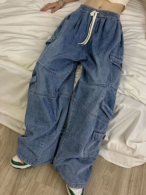 Punk Blue Wash Baggy Cargo Jeans - Image 8