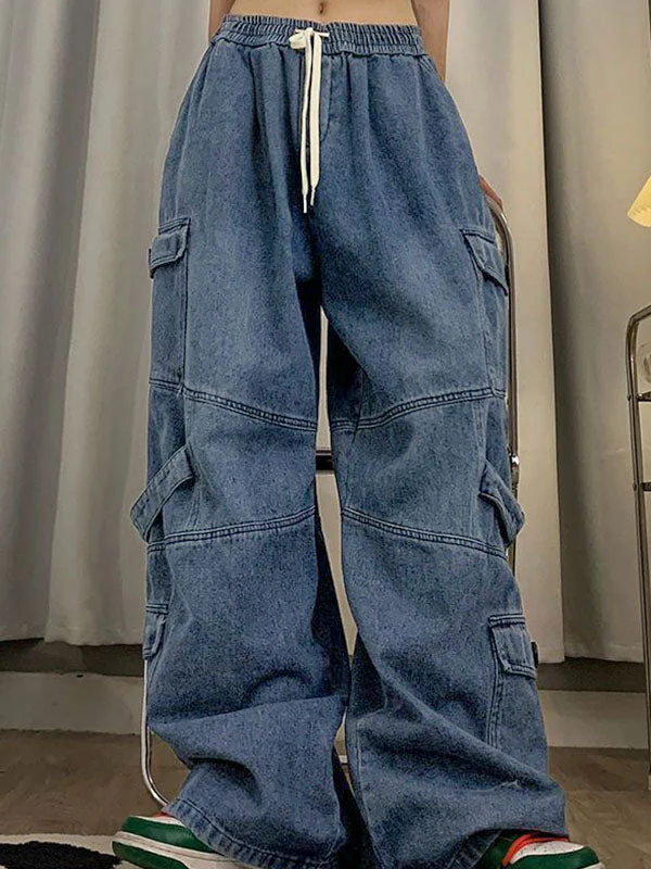 Punk Blue Wash Baggy Cargo Jeans - Image 9