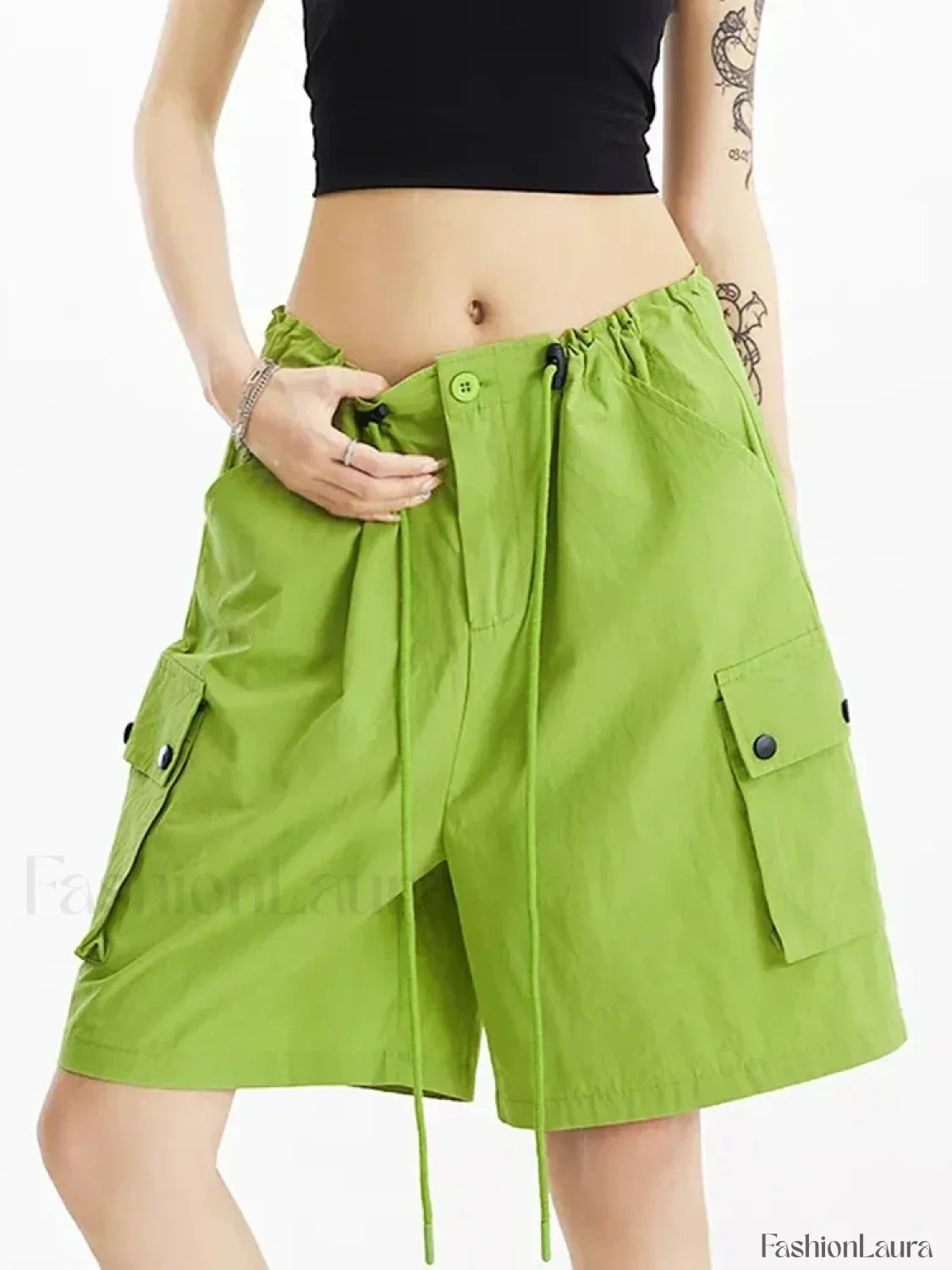 Punk Rose Color Cargo High Waist Streetwear Short - Image 13