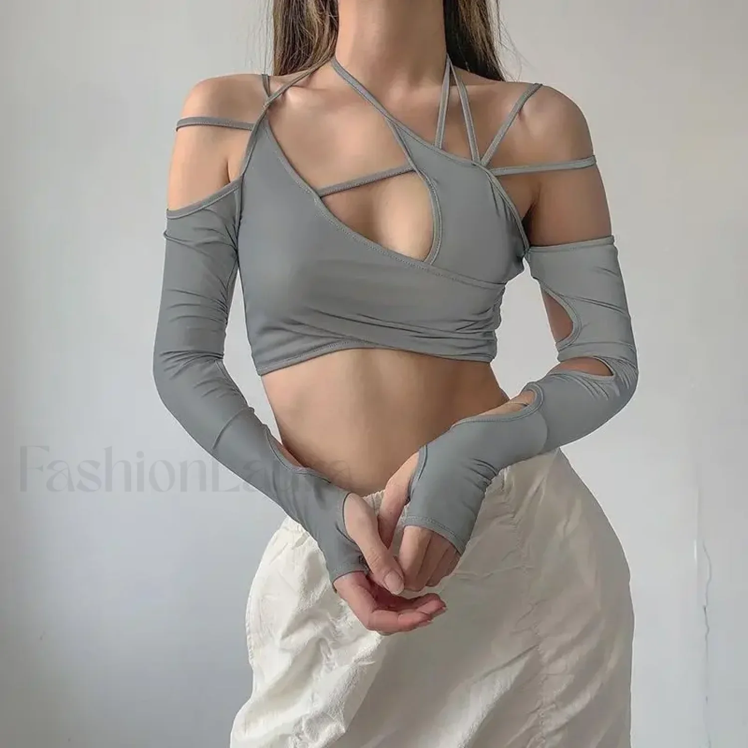 Punk Y2K Gothic Slim Fit Hollow Out Long Sleeve T-shirt Crop Top - Image 3
