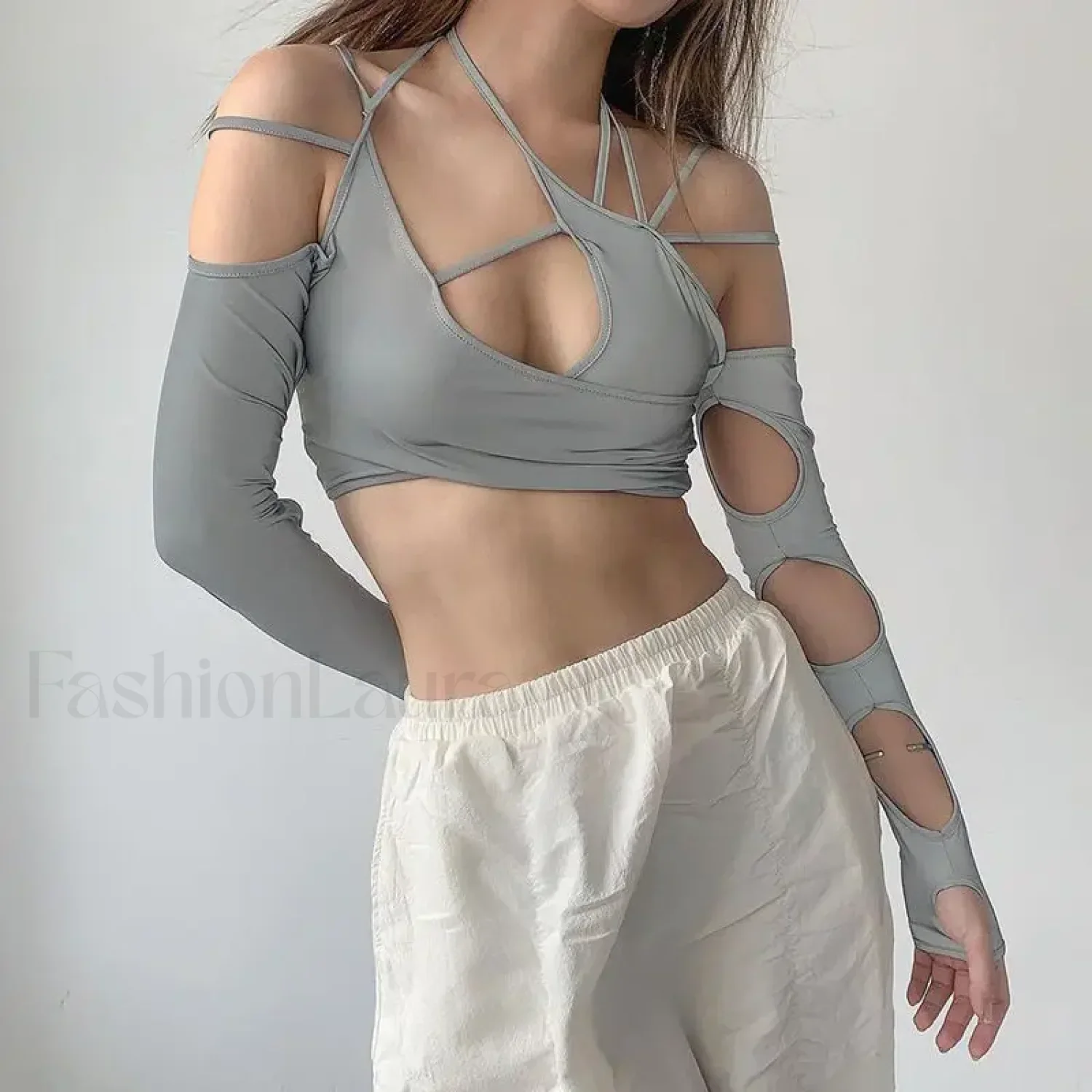 Punk Y2K Gothic Slim Fit Hollow Out Long Sleeve T-shirt Crop Top - Image 5