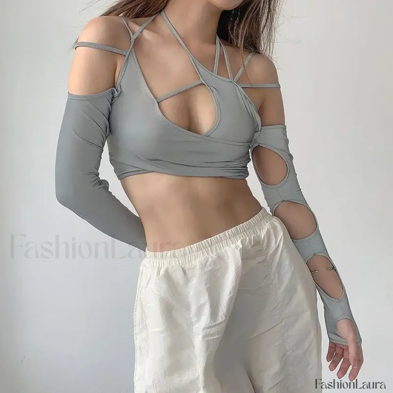 Punk Y2K Gothic Slim Fit Hollow Out Long Sleeve T-shirt Crop Top - Image 9