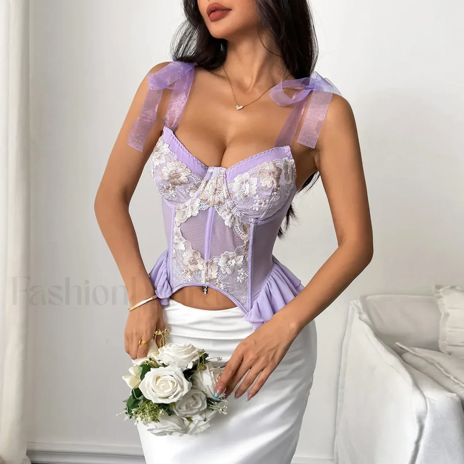 Purple Embroidery Sling Crop Top - Image 6