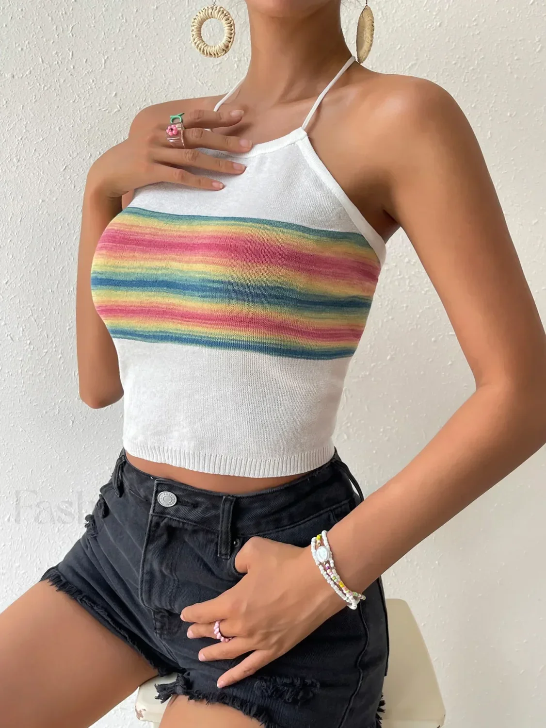 Rainbow Knitted Halter Crop Top - Image 3