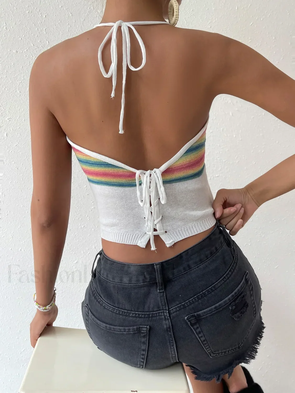 Rainbow Knitted Halter Crop Top - Image 7