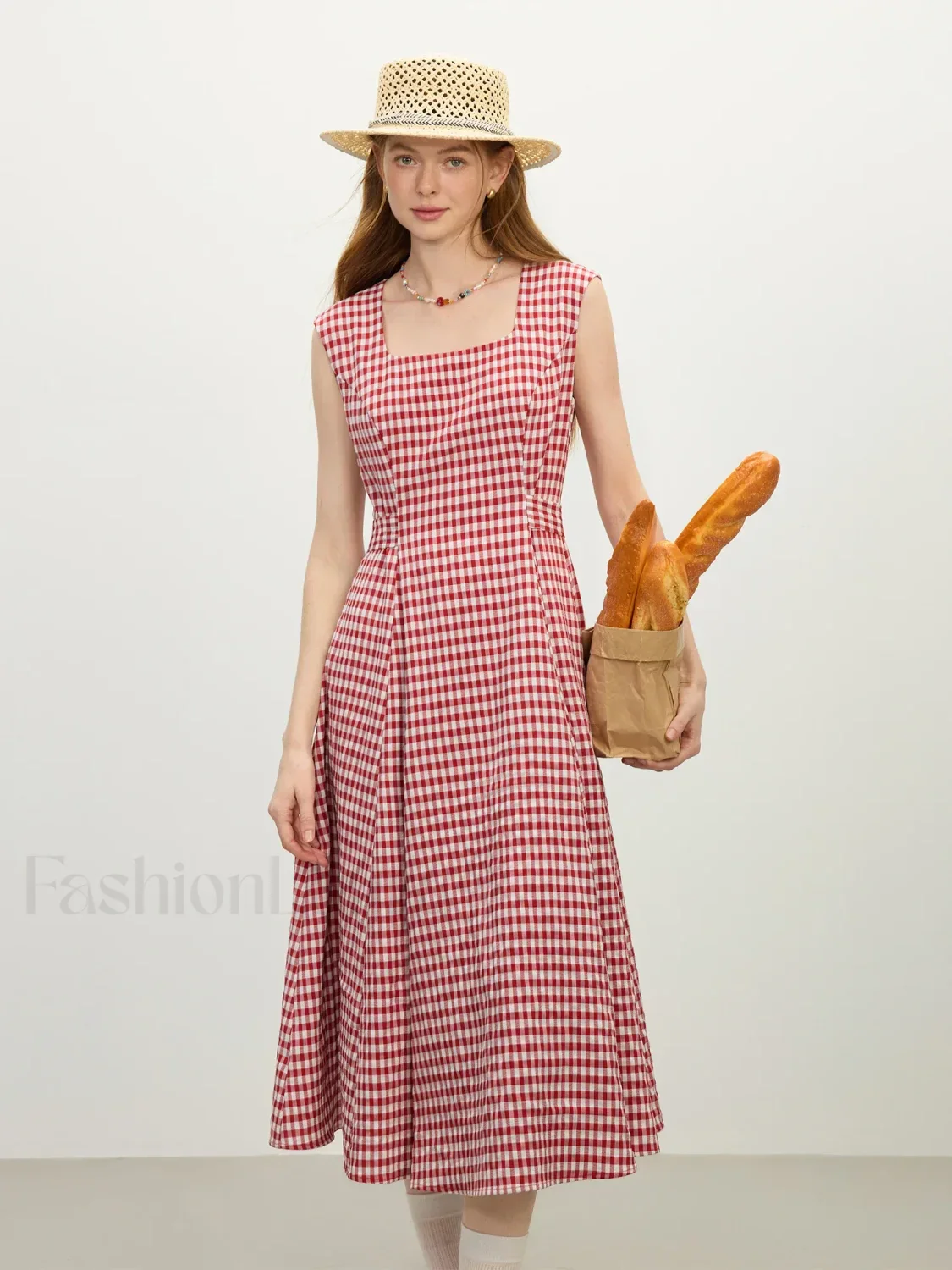 Red Plaid Sash Midi Dress - Image 2