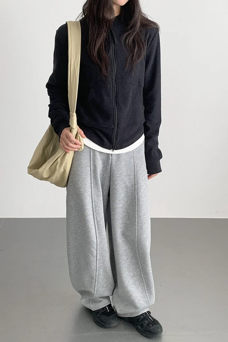 Relaxed Fit Curved Hem Thermal Knit Pants - Image 5