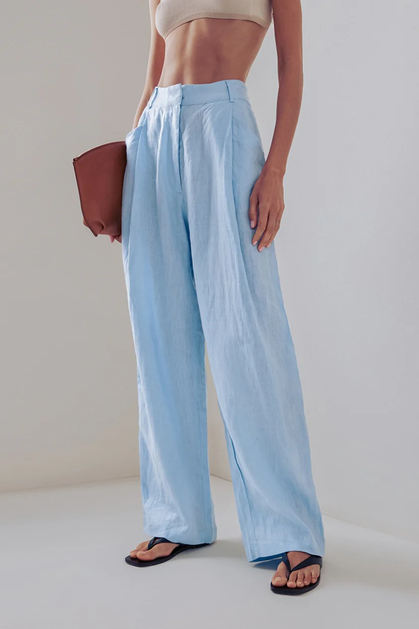 Relaxed Linen Blend Blouse Wide Leg Two Piece Pants Set - Image 3