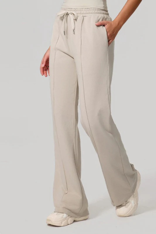 Relaxed Straight Leg High Waist Knit Pants