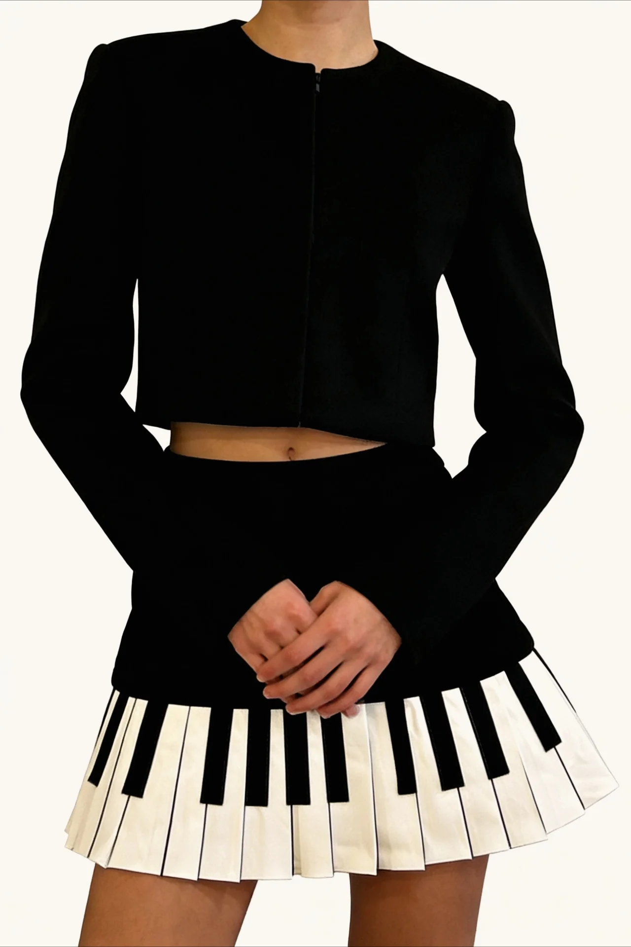 Retro Black White Piano Pleated High Waist Slim Skirt - Image 6