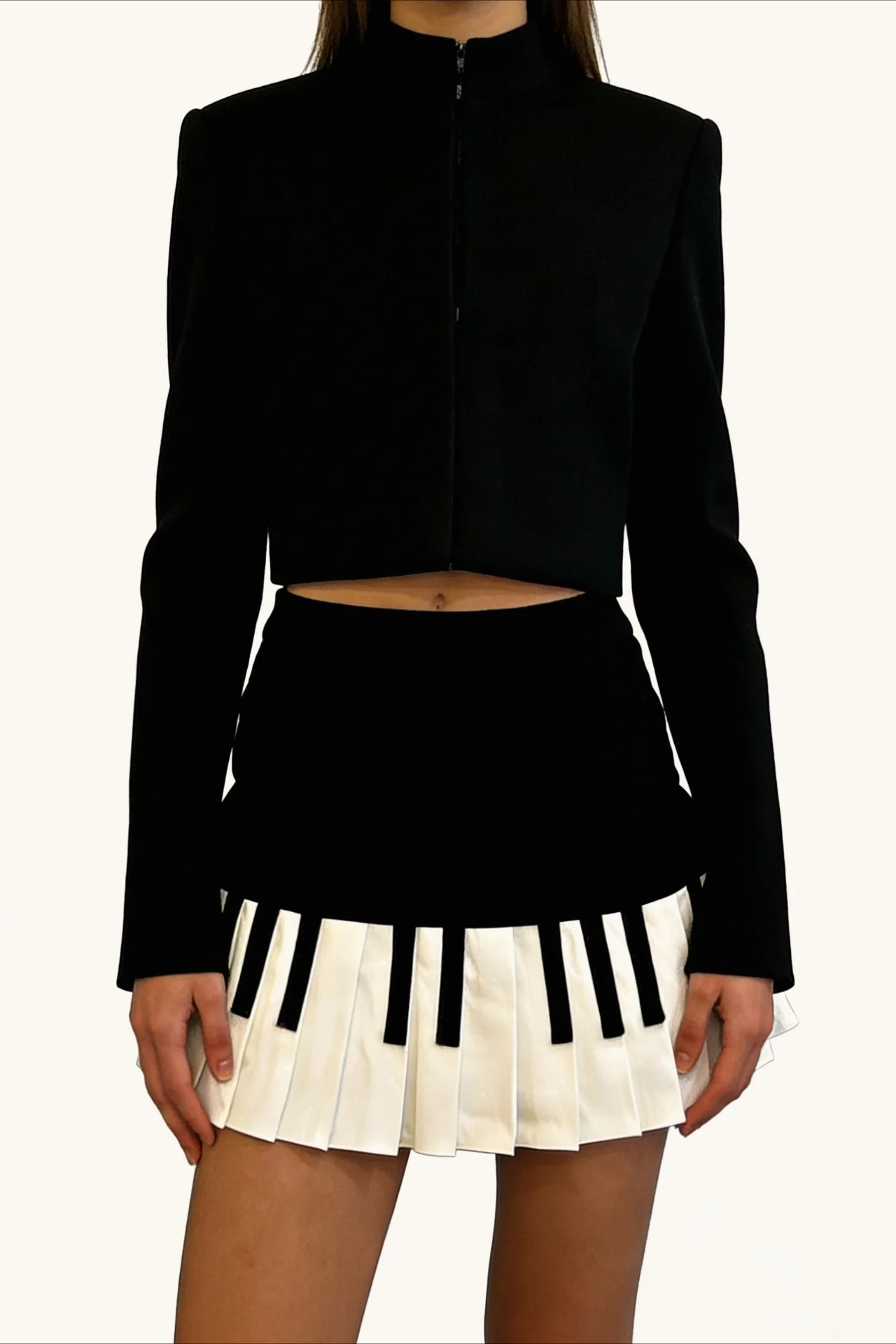 Retro Black White Piano Pleated High Waist Slim Skirt - Image 7