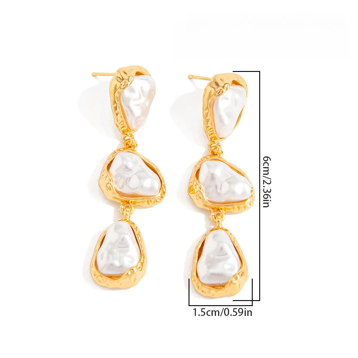 Retro Irregular Faux Pearl Long Metal Geometric Earrings - Image 4