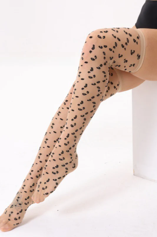 Retro Leopard Print Jacquard Sheer Thigh-High Stockings - Image 3