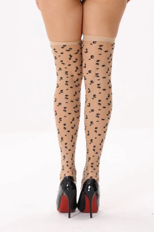 Retro Leopard Print Jacquard Sheer Thigh-High Stockings - Image 5