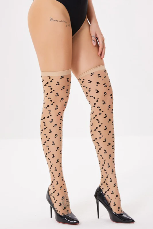 Retro Leopard Print Jacquard Sheer Thigh-High Stockings - Image 6