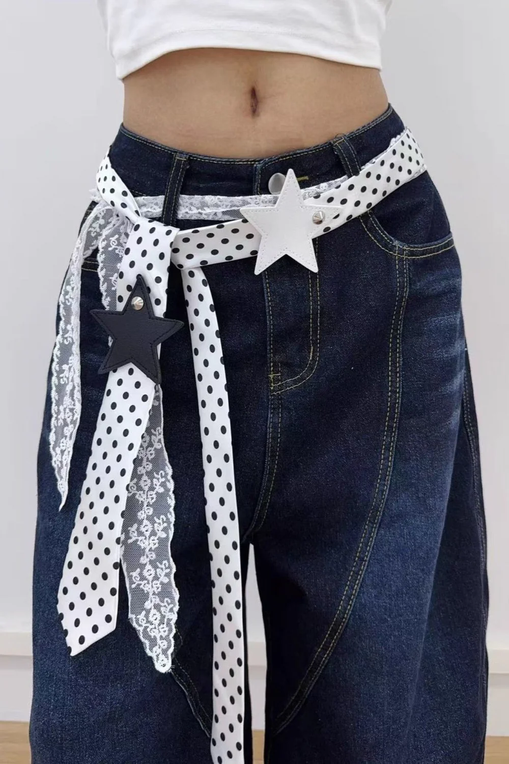 Retro Polka Dot Scarf Lace Two Piece Belt Set