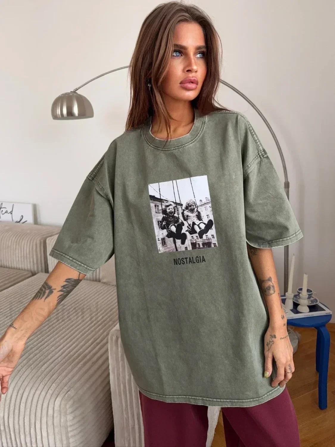 Retro Printed 100% Cotton Loose T-Shirt - Image 6