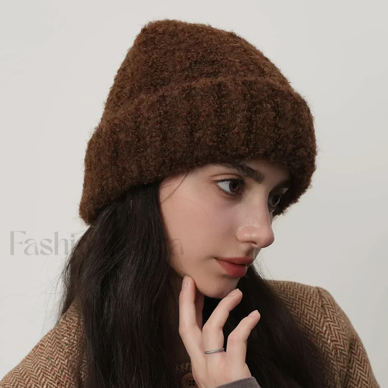 Retro Warm Thick Wool Blend Knitted Women Winter Minimalist Hat - Image 2