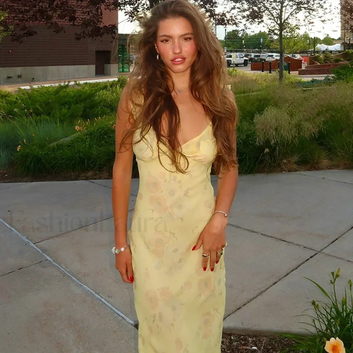 Retro Yellow Sleeveless Floral Print Maxi Floral Dress - Image 3