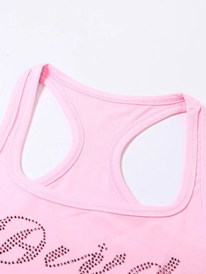 Rhinestone Letter Cropped Tank Top - Image 6