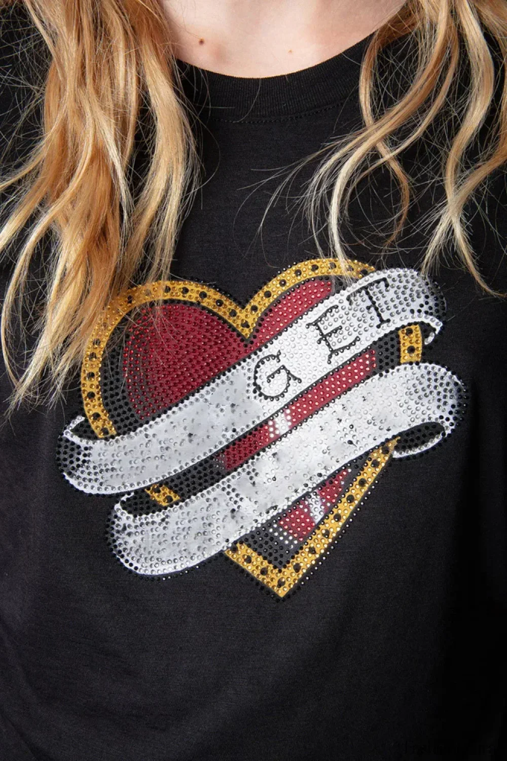 Rhinestone Love Heart Cotton T-Shirt - Image 10