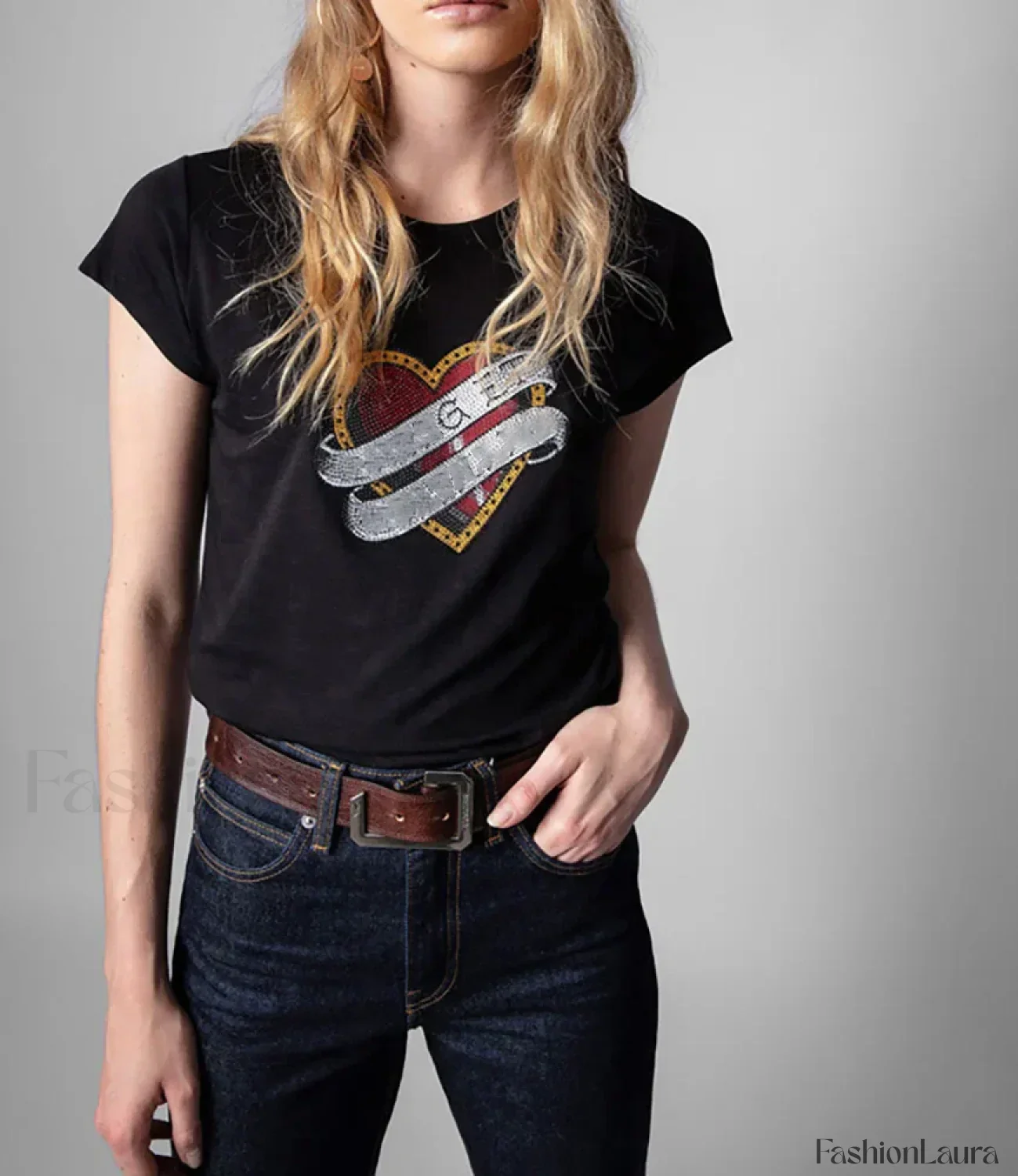 Rhinestone Love Heart Cotton T-Shirt - Image 12