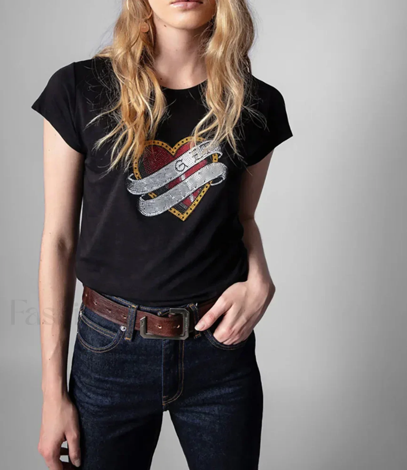 Rhinestone Love Heart Cotton T-Shirt - Image 8