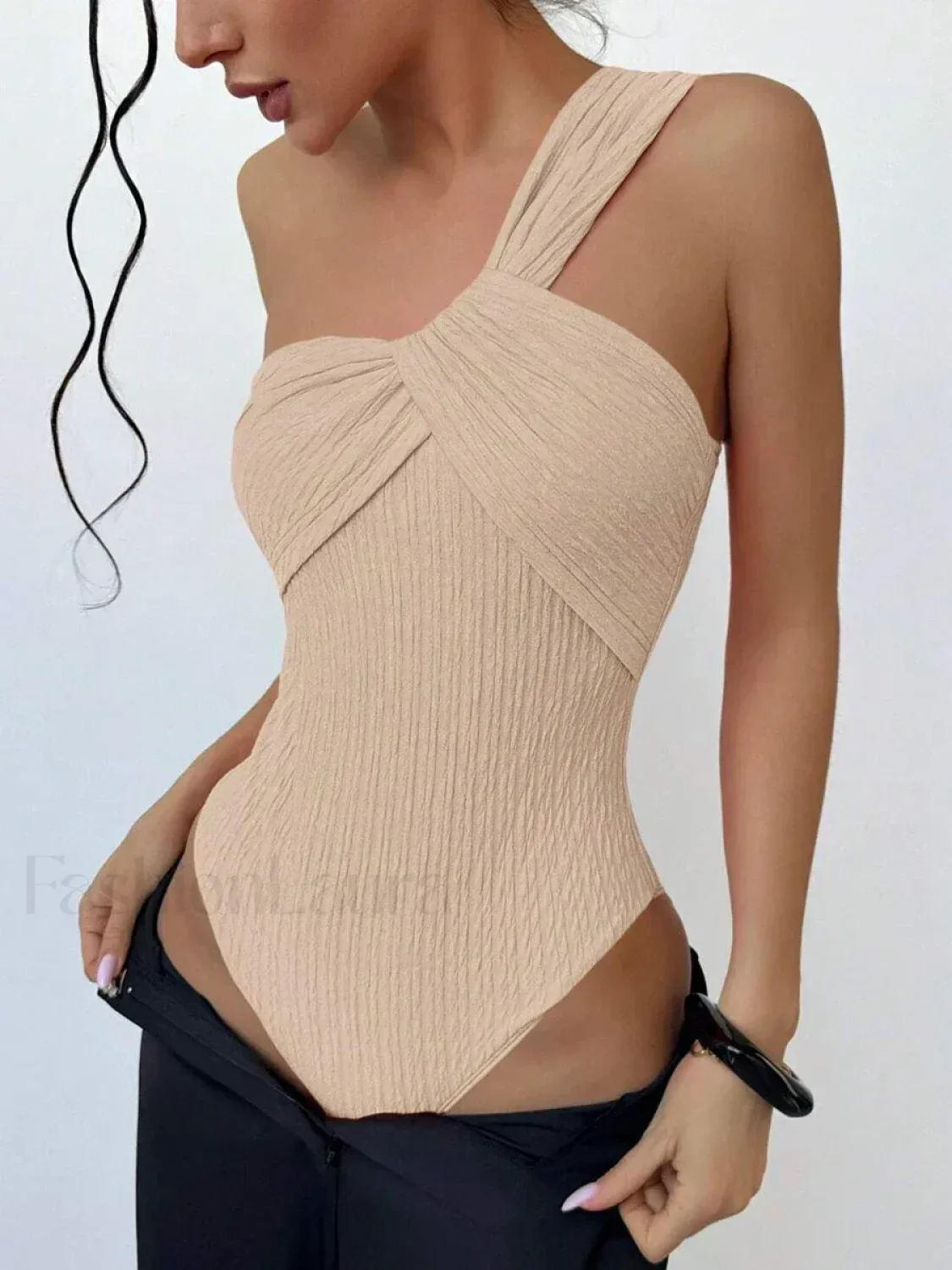 Ribbed One Shoulder Cut Out One Piece - Image 15