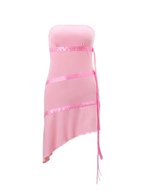 Ribbon Embellish Asymmetric Bandeau Mini Dress - Image 17