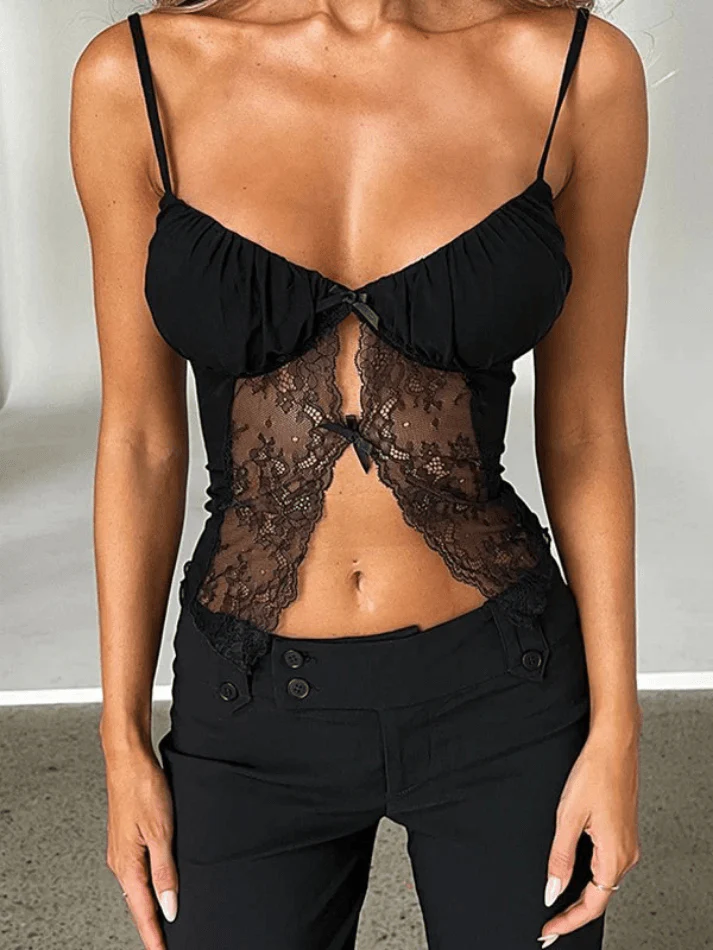 Ribbon Lace Patchwork Cutout Cami Top - Image 21