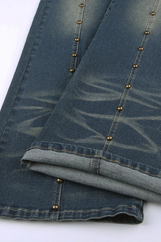 Rivet Stitch Low Rise Flared Jeans - Image 7