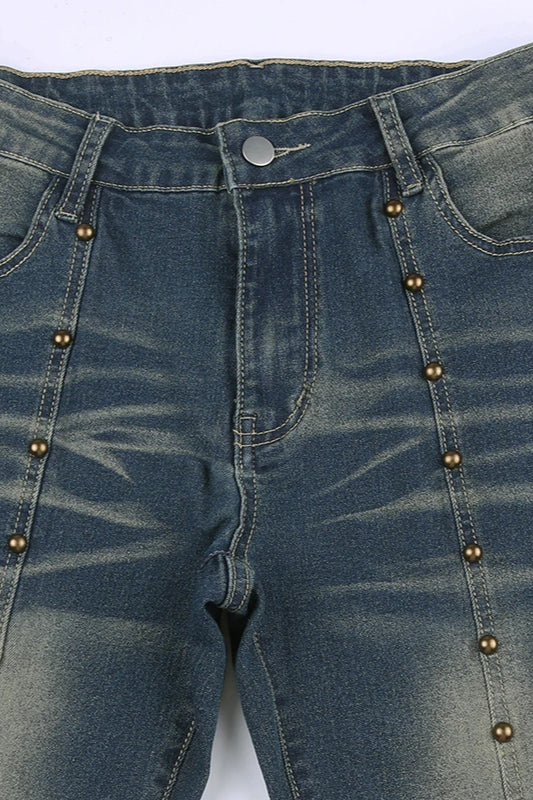 Rivet Stitch Low Rise Flared Jeans - Image 9