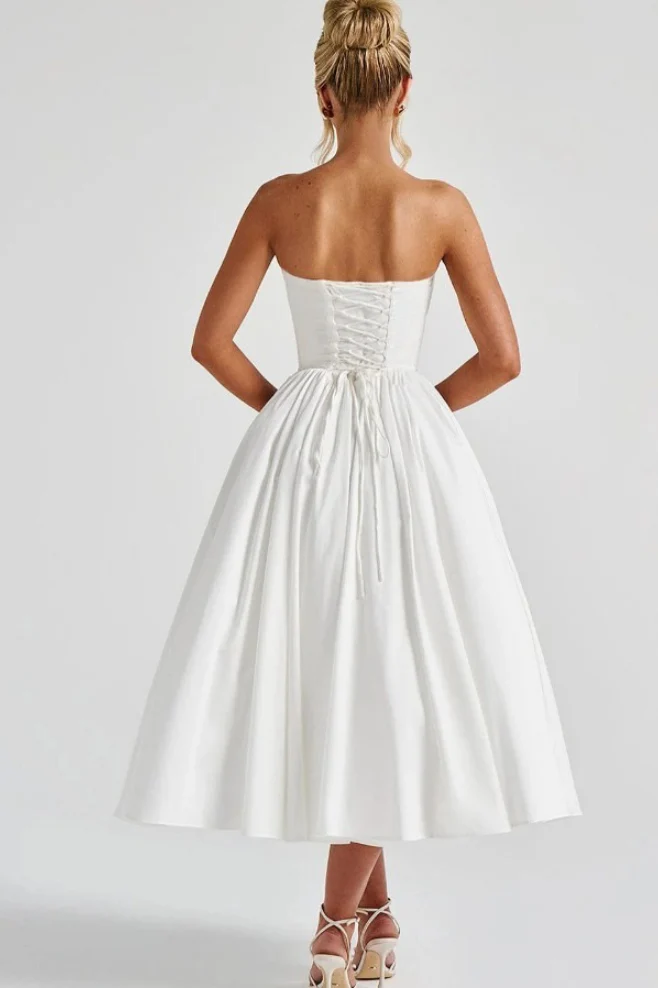 Romantic Bow Boned Strapless Slim Solid Prom Dress - Image 15