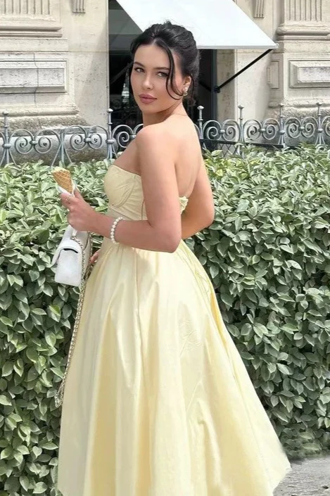 Romantic Bow Boned Strapless Slim Solid Prom Dress - Image 5