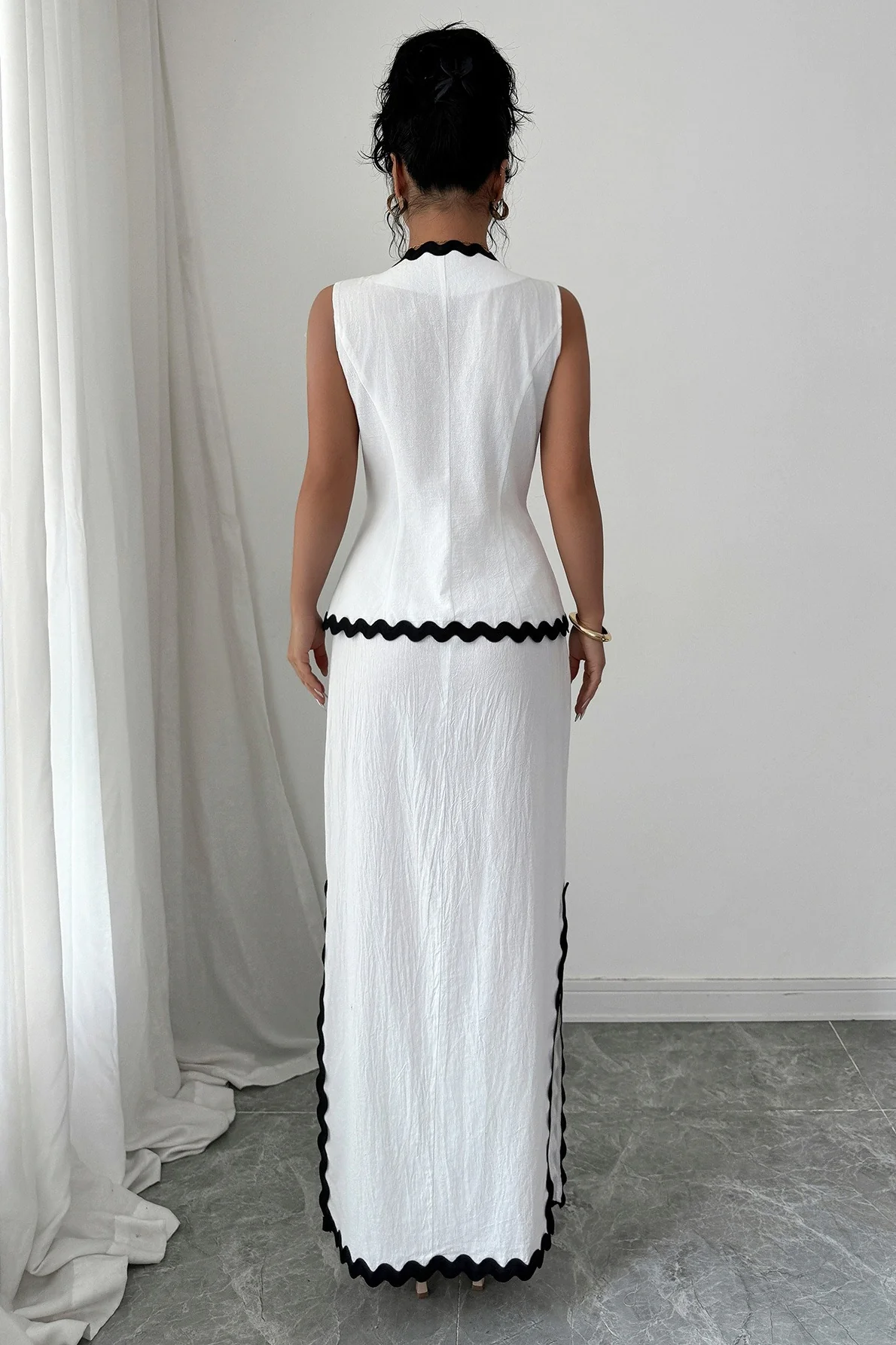 Romantic Lace Trim Vest High Waist Skirt Set - Image 2