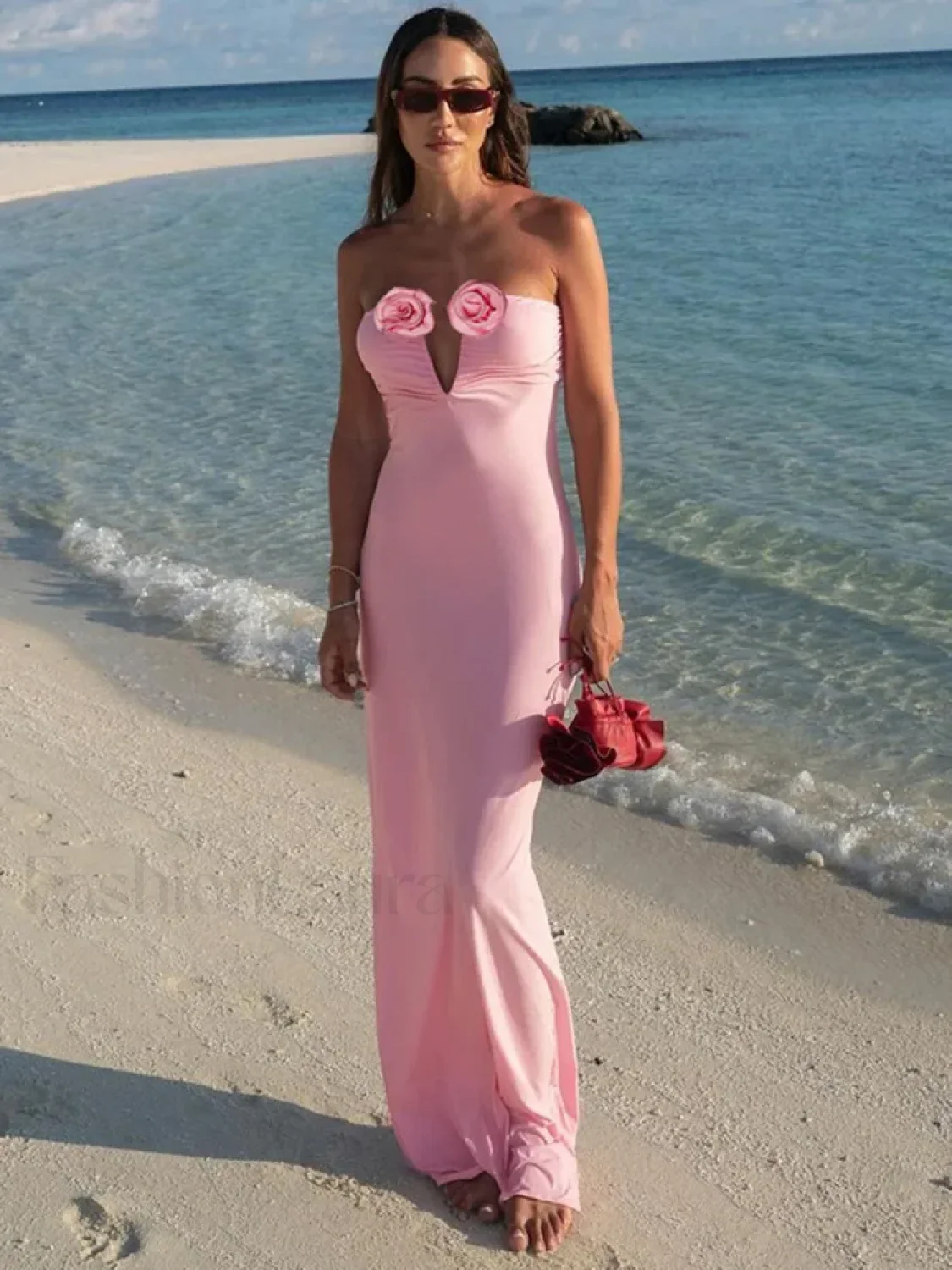 Rose Pink Strapless Maxi Dress - Image 10