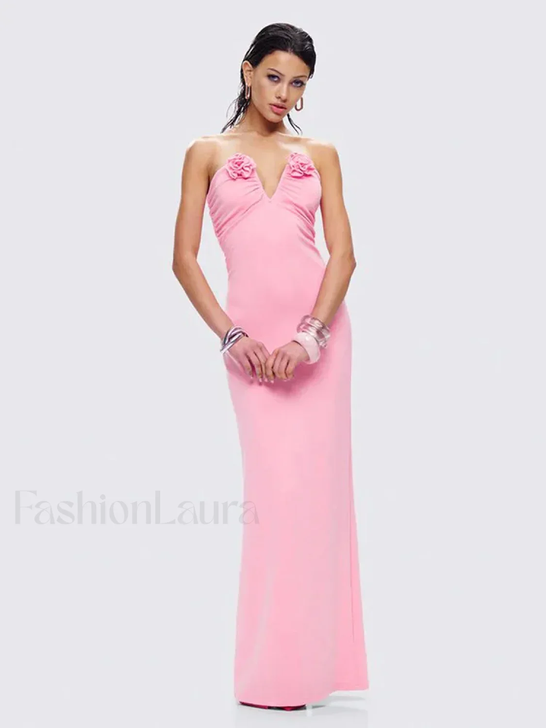 Rose Pink Strapless Maxi Dress - Image 7