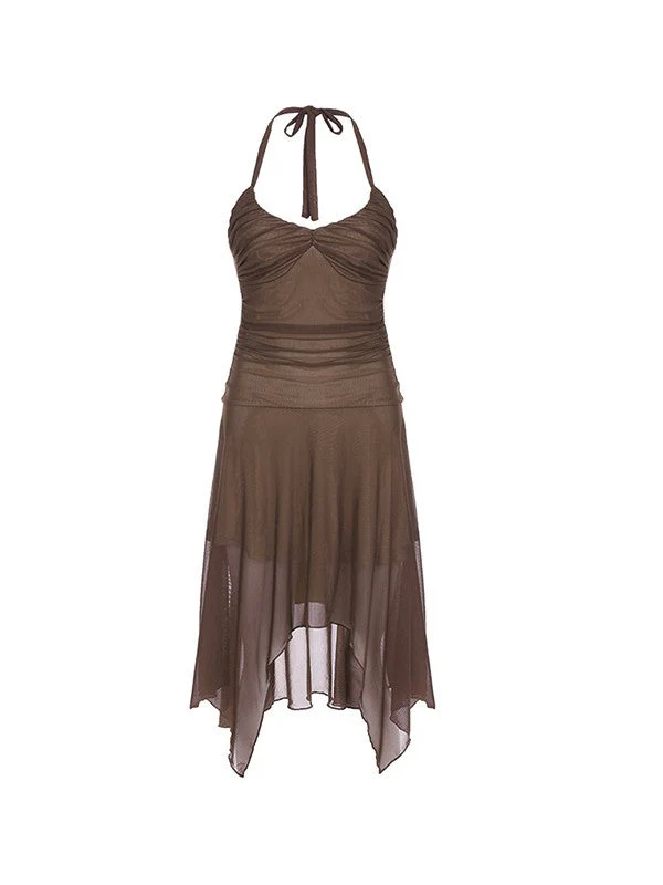 Ruched Asymmetric Halter Mini Dress - Image 4