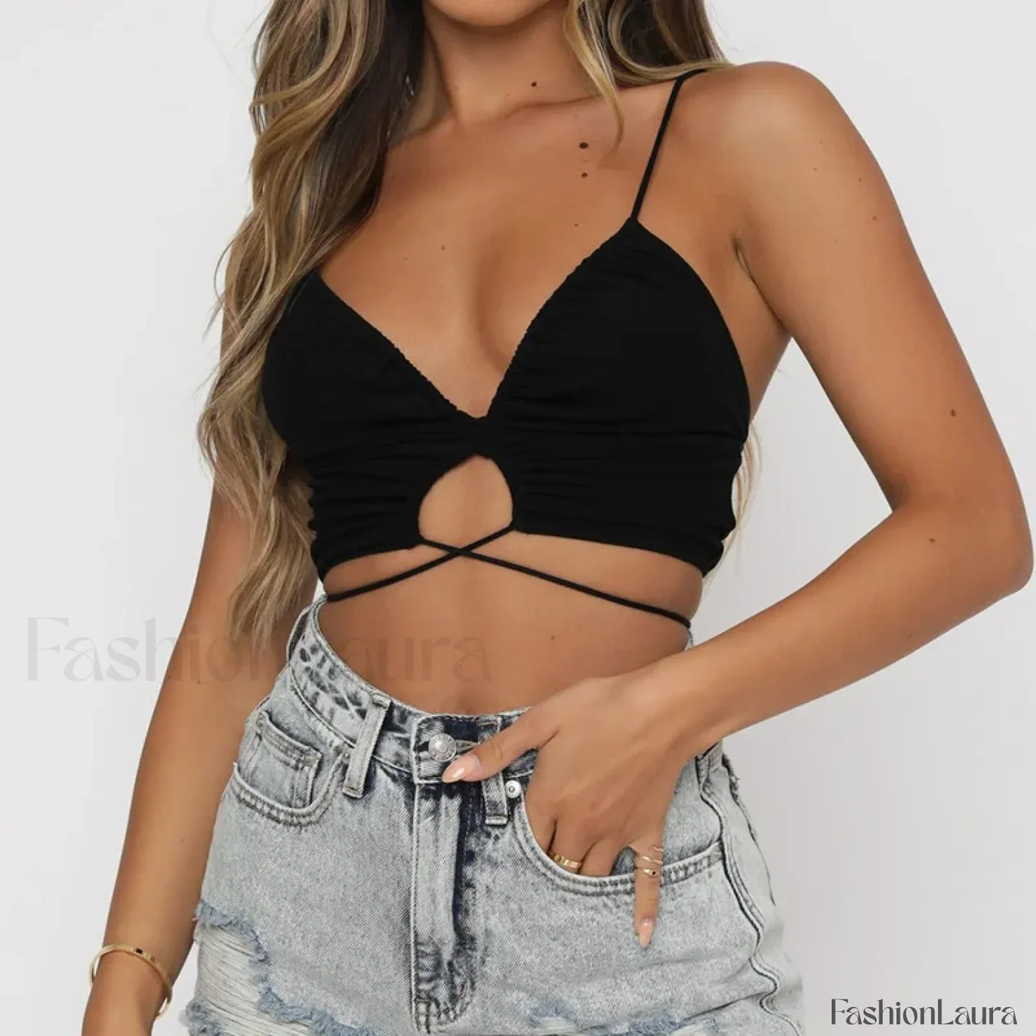 Ruched Deep V-Neck Crop Top - Image 17